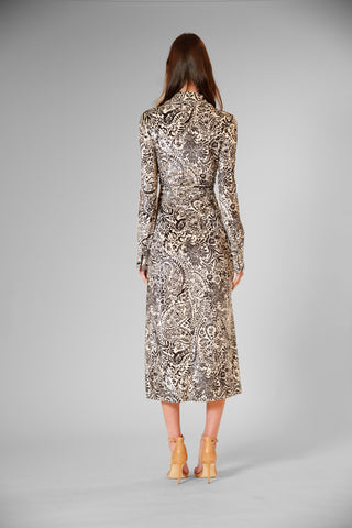 PRINTED VELVET LONG SLV SHIRT DRESS