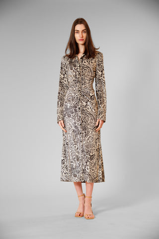 PRINTED VELVET LONG SLV SHIRT DRESS