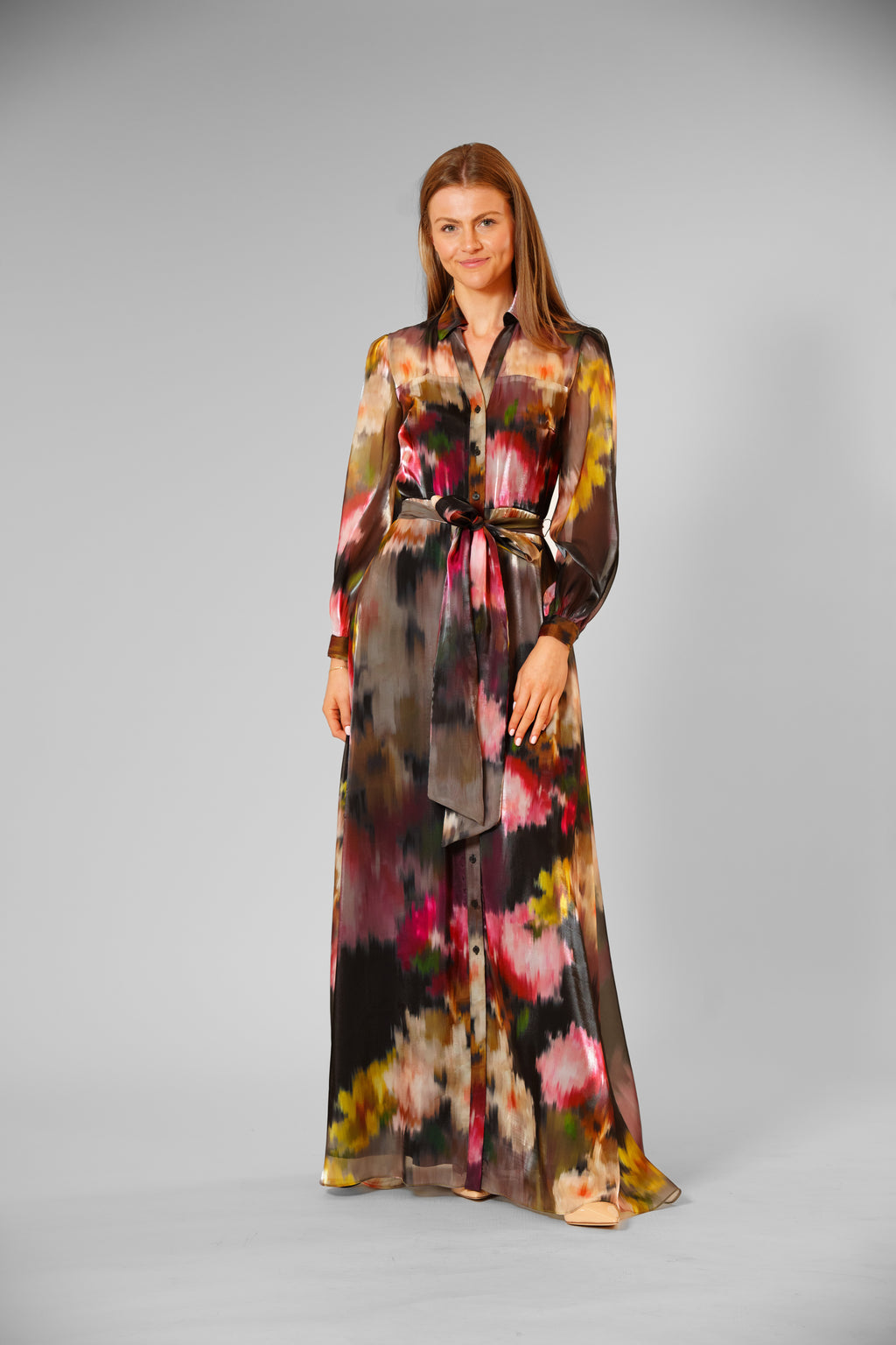 LONG SLEEVE PRINTED ORGANZA SHIRT DRESS – JULIA JORDAN