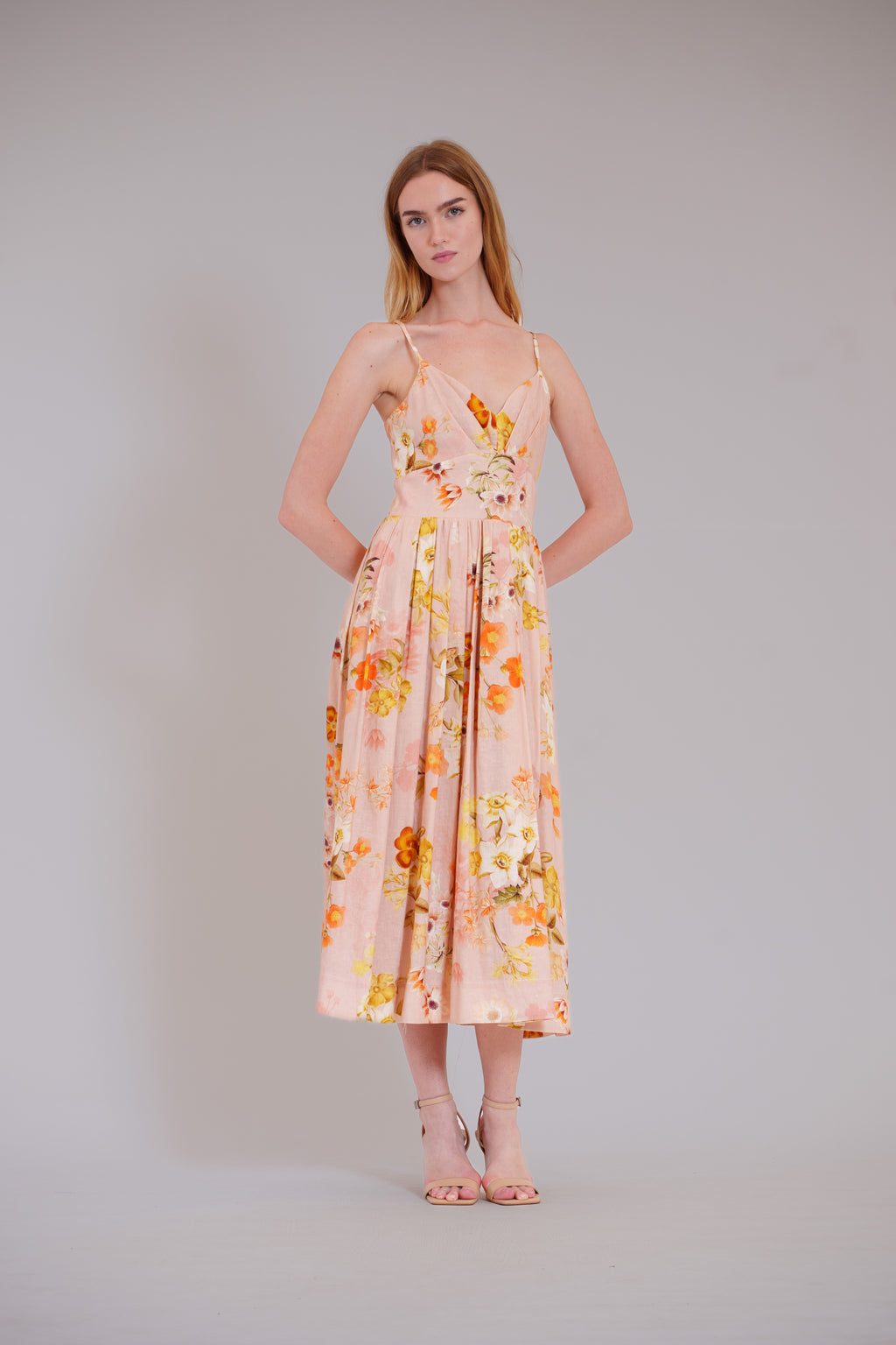 SLVLESS SWEETHEART EMPIRE PRINTED MIDI DRESS – JULIA JORDAN