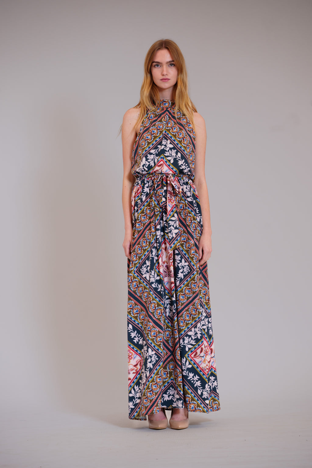 the a&f julia slip halter maxi dress The A F Julia Slip Halter Maxi Dress Sunny Yellow Pattern
