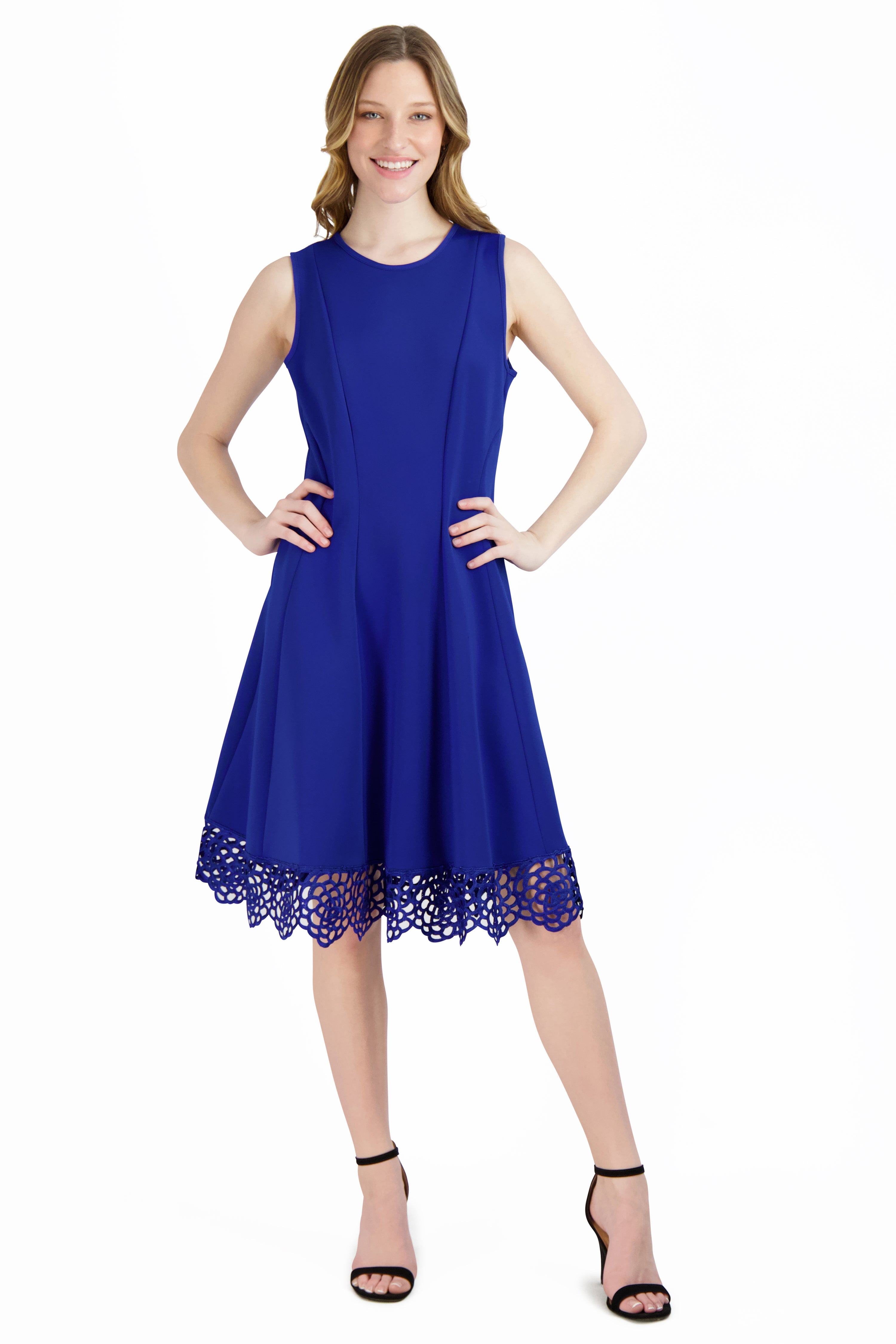 donna ricco dresses Cobalt Blue Sheath Dress | Size 8 pleated detailing and center vent at back hem Center back zipper with hook DONNA RICCO - SLEEVELESS DRESS