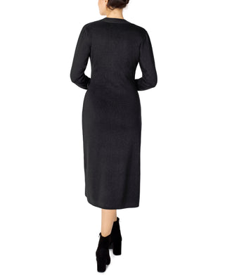 DONNA RICCO - LONG SLEEVE CROSS OVER MIDI SWEATER DRESS