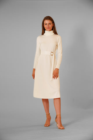 DONNA RICCO - LONG SLEEVE TURTLE NECK FIT & FLARE SWEATER DRESS