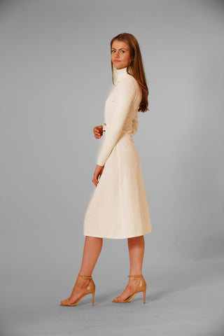 DONNA RICCO - LONG SLEEVE TURTLE NECK FIT & FLARE SWEATER DRESS