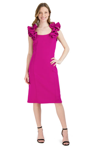 DONNA RICCO - SLEEVELESS RUFFLE SHOULDER DRESS