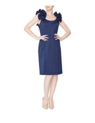 DONNA RICCO - SLEEVELESS RUFFLE SHOULDER DRESS
