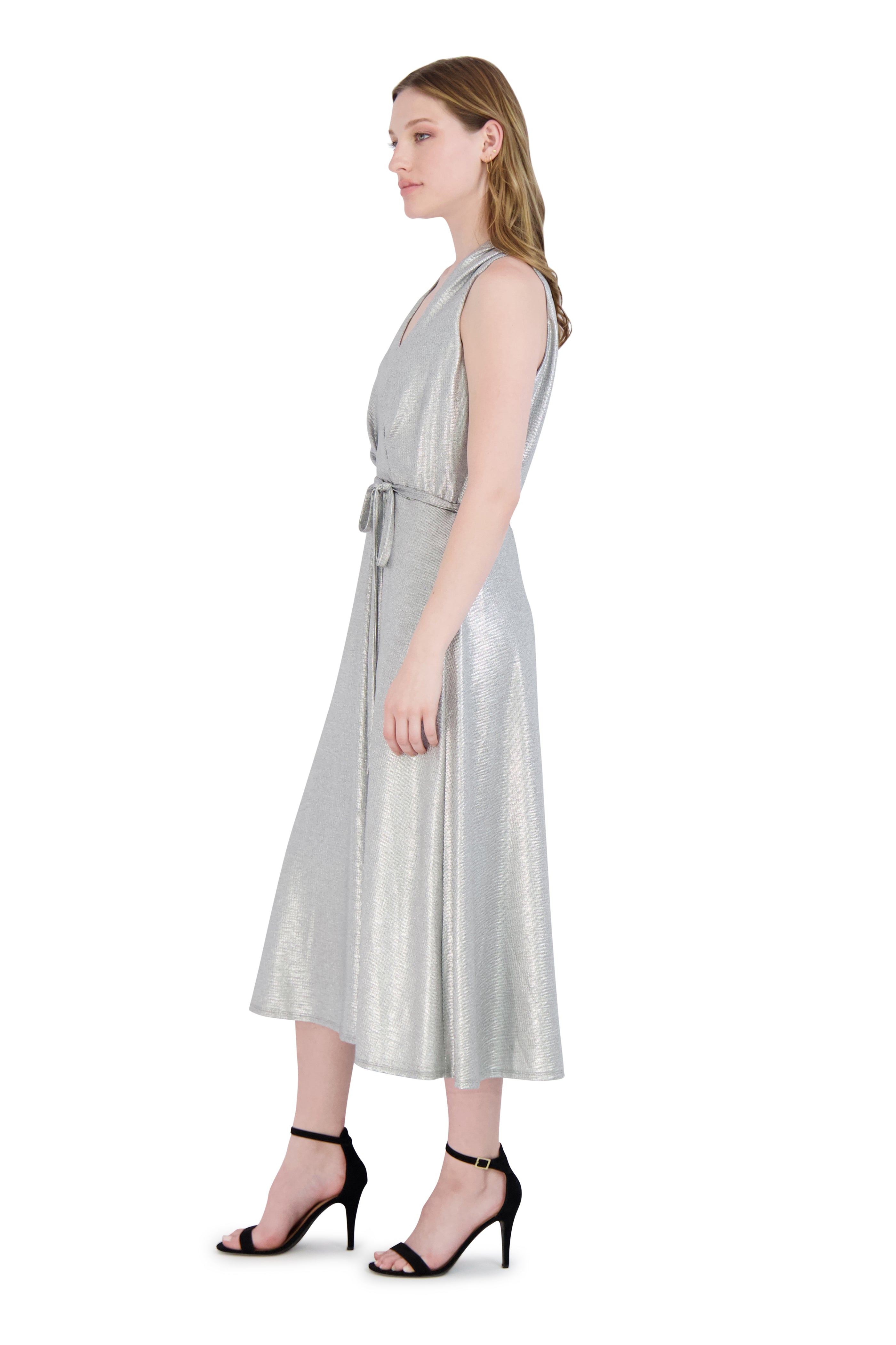 donna ricco midi dresses Donna Rico Women's Printed Square-neck Midi Dress In Blue