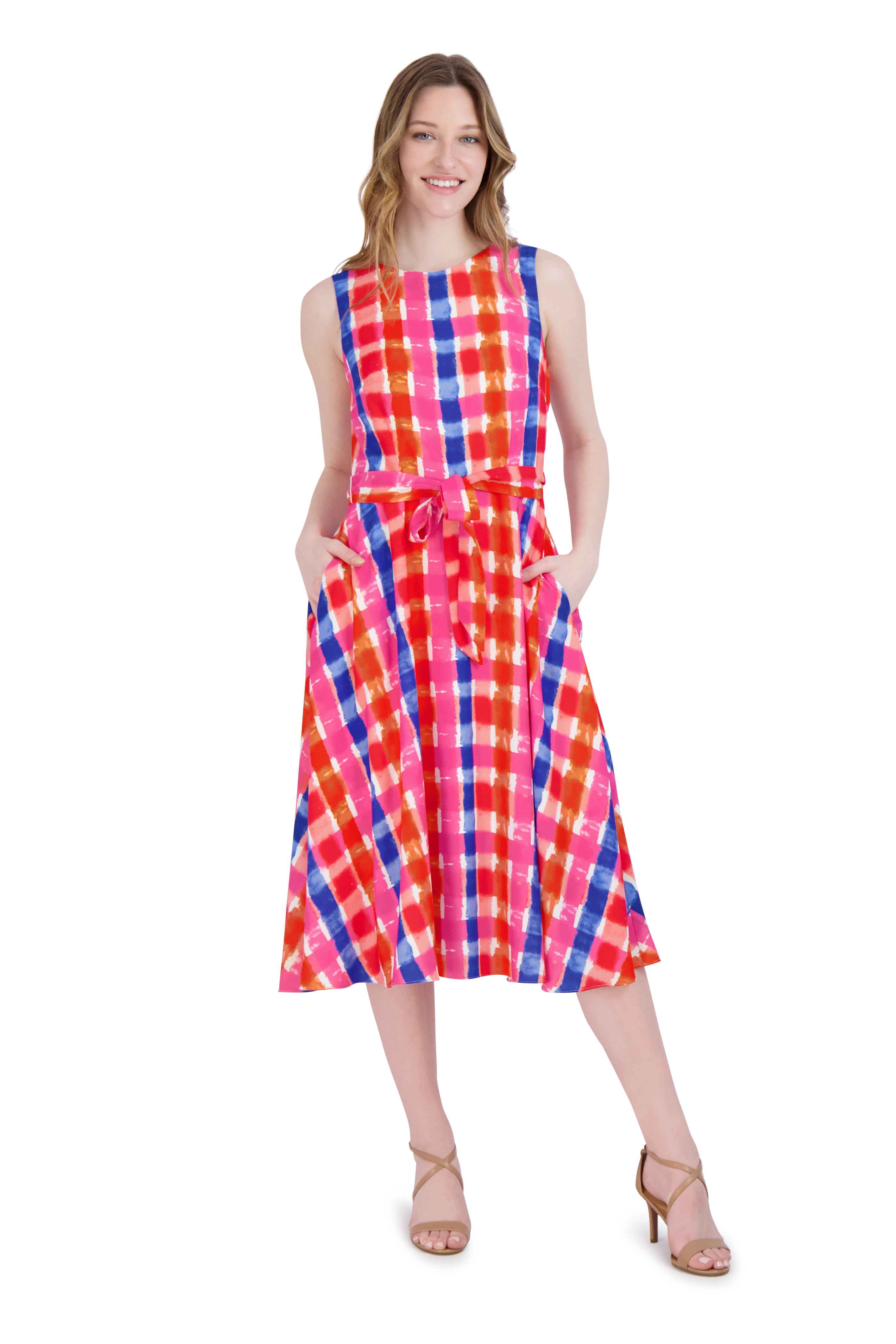 DONNA RICCO - SLEEVELESS FIT AND FLARE DRESS WITH TIE WAIST JULIA JORDAN DONNA RICCO - SLEEVELESS FIT AND FLARE DRESS WITH TIE WAIST JULIA JORDAN