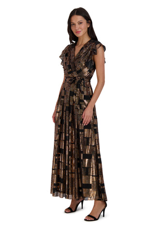 DONNA RICCO - FLUTTER SLEEVE PLEATED MAXI DRESS