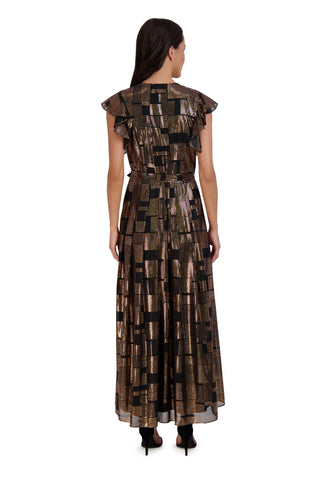 DONNA RICCO - FLUTTER SLEEVE PLEATED MAXI DRESS