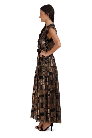 DONNA RICCO - FLUTTER SLEEVE PLEATED MAXI DRESS