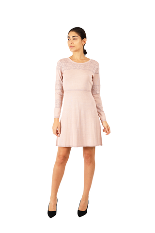 Long Sleeve Pointelle Insert Knit Dress