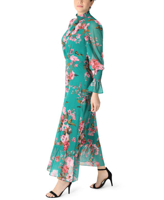 LONG SLEEVE SMOCKED NECK SLIT DRESS
