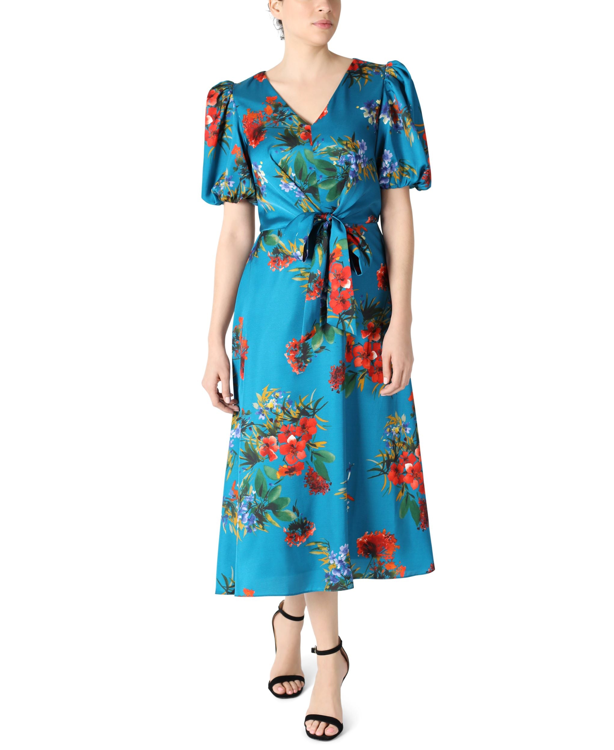 jordan puff sleeve tiered midi dress Long Sleeve Midi Drawstring Waist Dress JULIA JORDAN