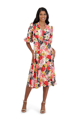 SLEEVE TIE FRONT MIDI DRESS