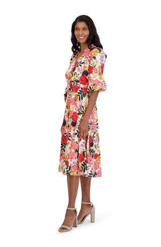 SLEEVE TIE FRONT MIDI DRESS