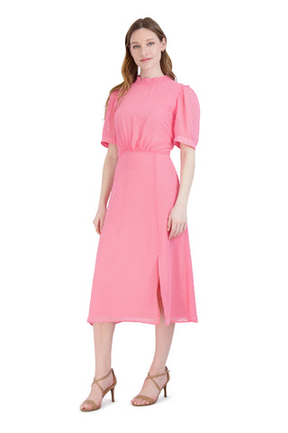 MOCK NECK BALLOON SLEEVE MIDI DRESS