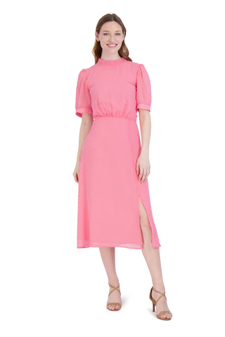 MOCK NECK BALLOON SLEEVE MIDI DRESS