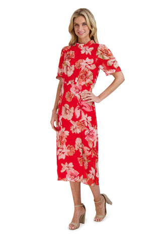 MOCK NECK BALLOON SLV MIDI DRESS