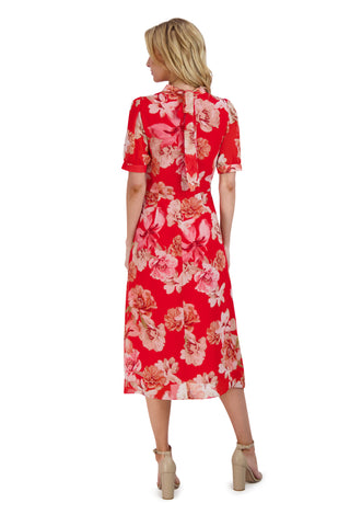 MOCK NECK BALLOON SLV MIDI DRESS