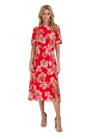 MOCK NECK BALLOON SLV MIDI DRESS