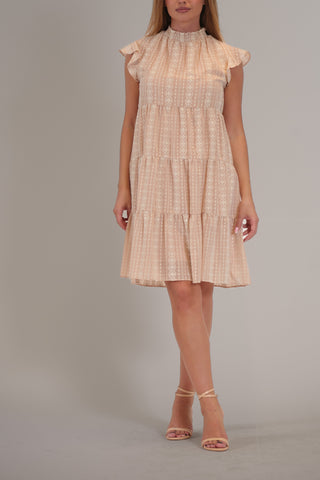 RUFFLE SLV EMBROIDRD SHORT DRESS