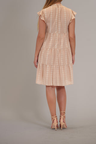 RUFFLE SLV EMBROIDRD SHORT DRESS