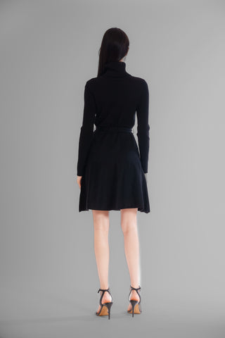 LONG SLEEVE TURTLE NECK FIT & FLARE SWEATER DRESS