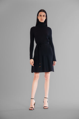 LONG SLEEVE TURTLE NECK FIT & FLARE SWEATER DRESS