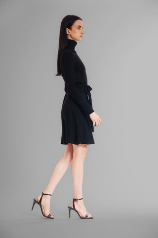 LONG SLEEVE TURTLE NECK FIT & FLARE SWEATER DRESS