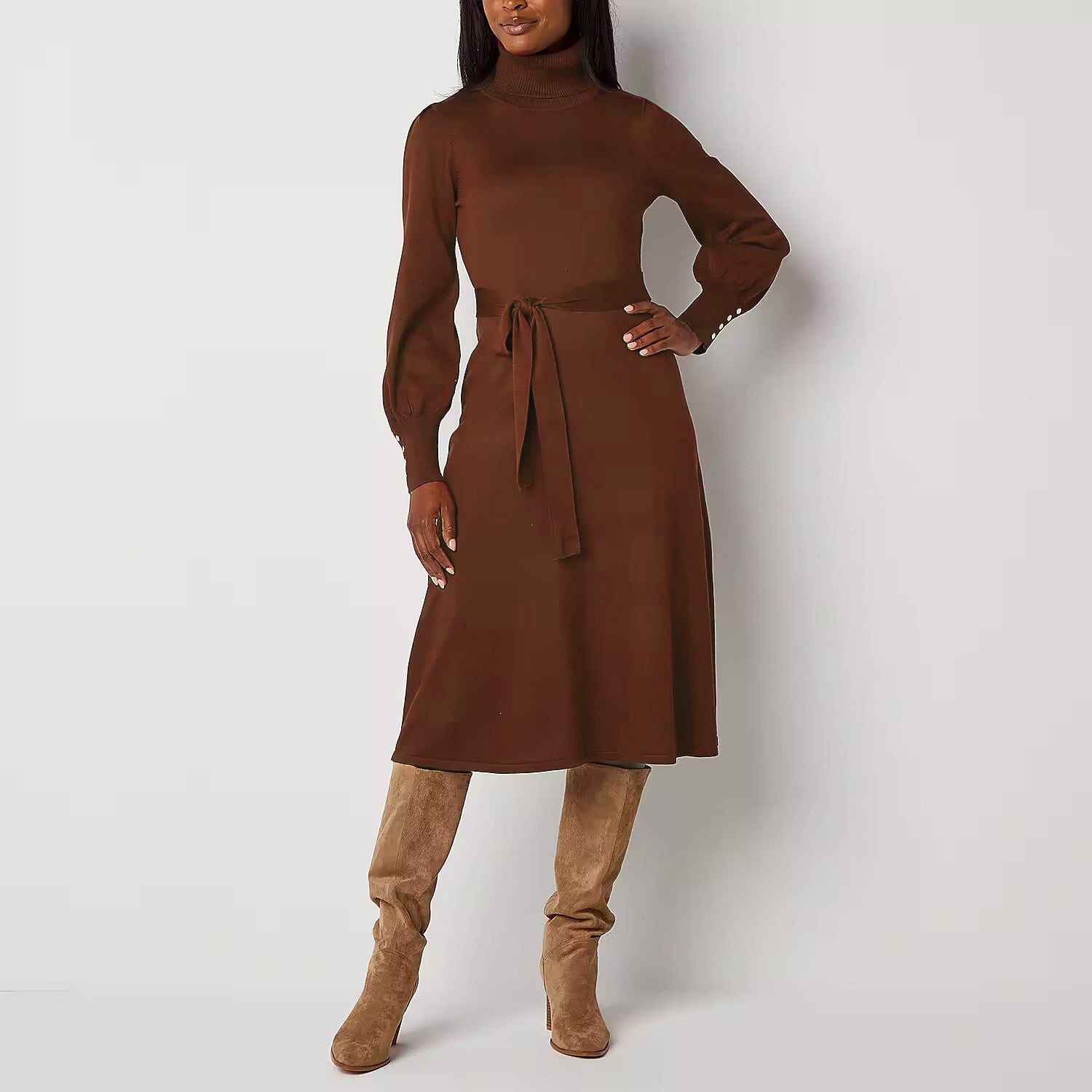 Turtle Neck Fit & Flare Sweater Dress JULIA JORDAN Turtle Neck Fit & Flare Sweater Dress JULIA JORDAN