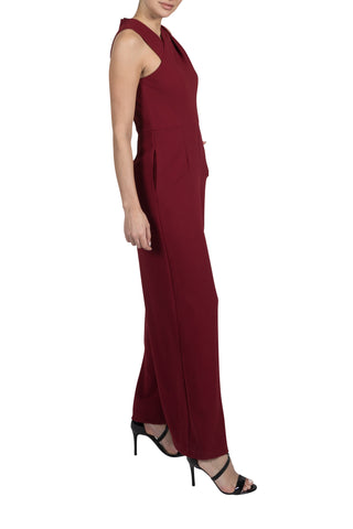 PLEATED SHOULDER SLEEVELESS JUMPSUIT