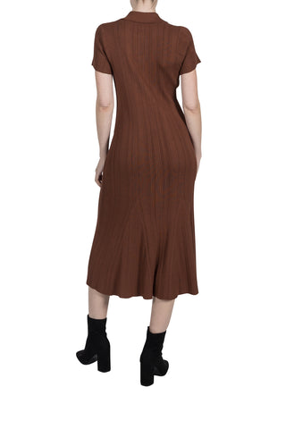 RIBBED KNIT SHORT SLEEVE MAXI SWEATER DRESS