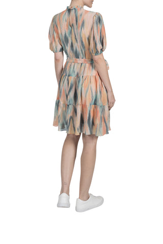 SHORT SLEEVE RUFFLE NECK 3 TIER DRESS