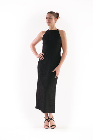 SLEEVELESS HIGH NECK FITTED MAXI DRESS