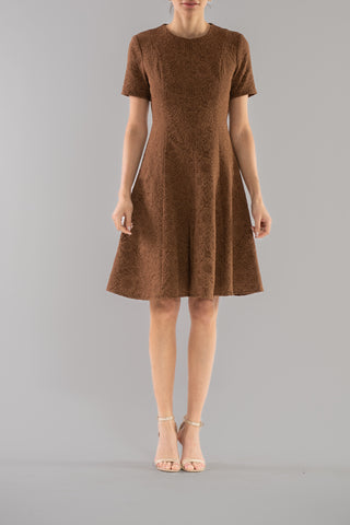 SHORT SLEEVE HIGH NECK A LINE DRESS