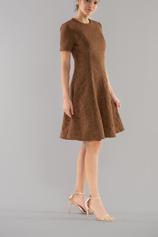 SHORT SLEEVE HIGH NECK A LINE DRESS