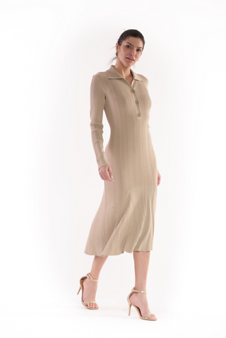 LONG SLEEVE COLLARED MAXI SWEATER DRESS