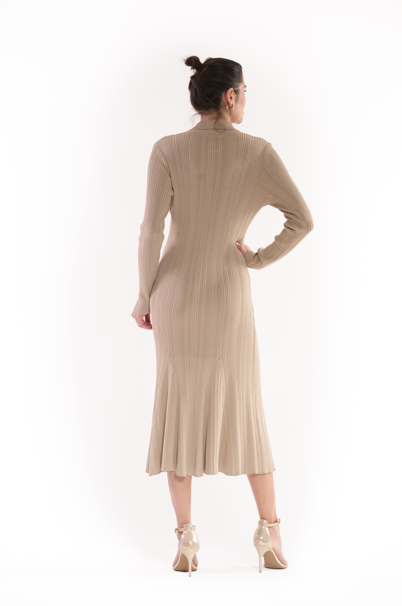 Julia Jordan Long Sleeve Collared Maxi Sweater Dress Sand M