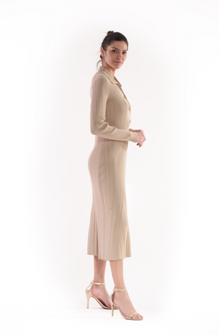 LONG SLEEVE COLLARED MAXI SWEATER DRESS