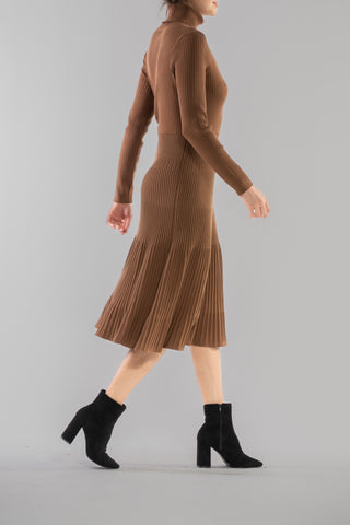 LONG SLEEVE RIBBED TURTLE NECK SWEATER DRESS