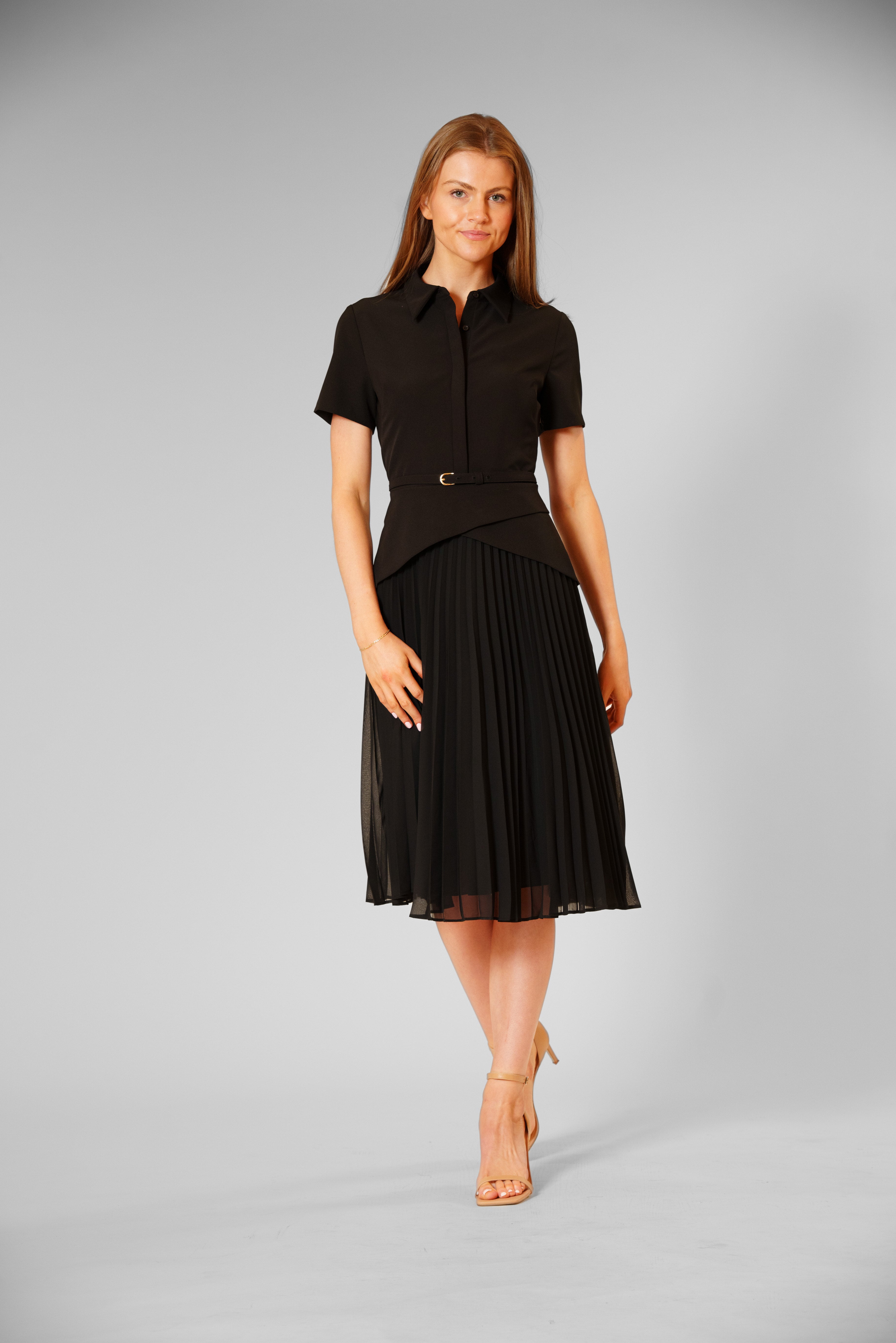 COLLARED MIX MEDIA PLEATED DRESS JULIA JORDAN COLLARED MIX MEDIA PLEATED DRESS JULIA JORDAN