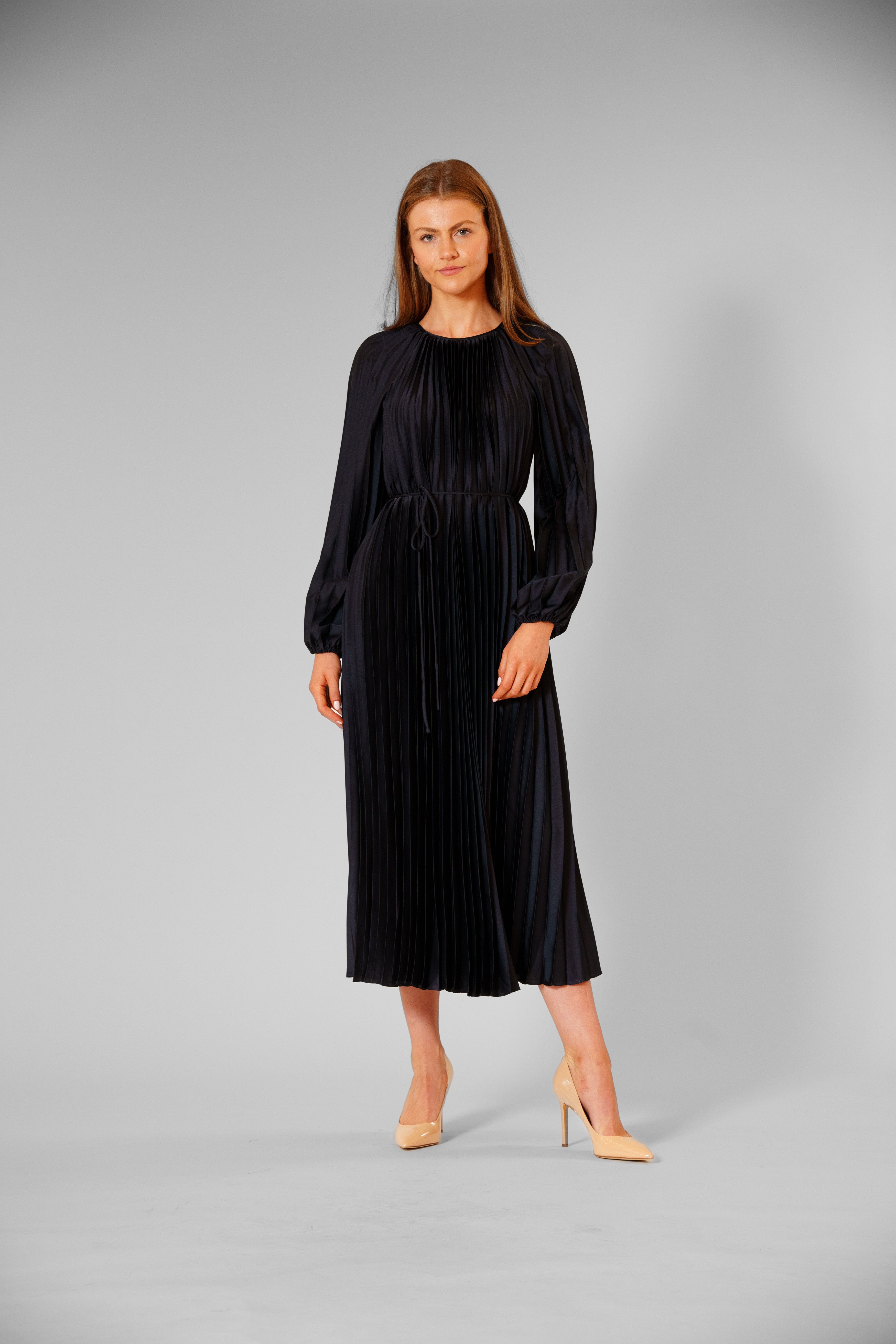 PLEATED LONG SLEEVE WAIST TIE MAXI DRESS JULIA JORDAN PLEATED LONG SLEEVE WAIST TIE MAXI DRESS JULIA JORDAN