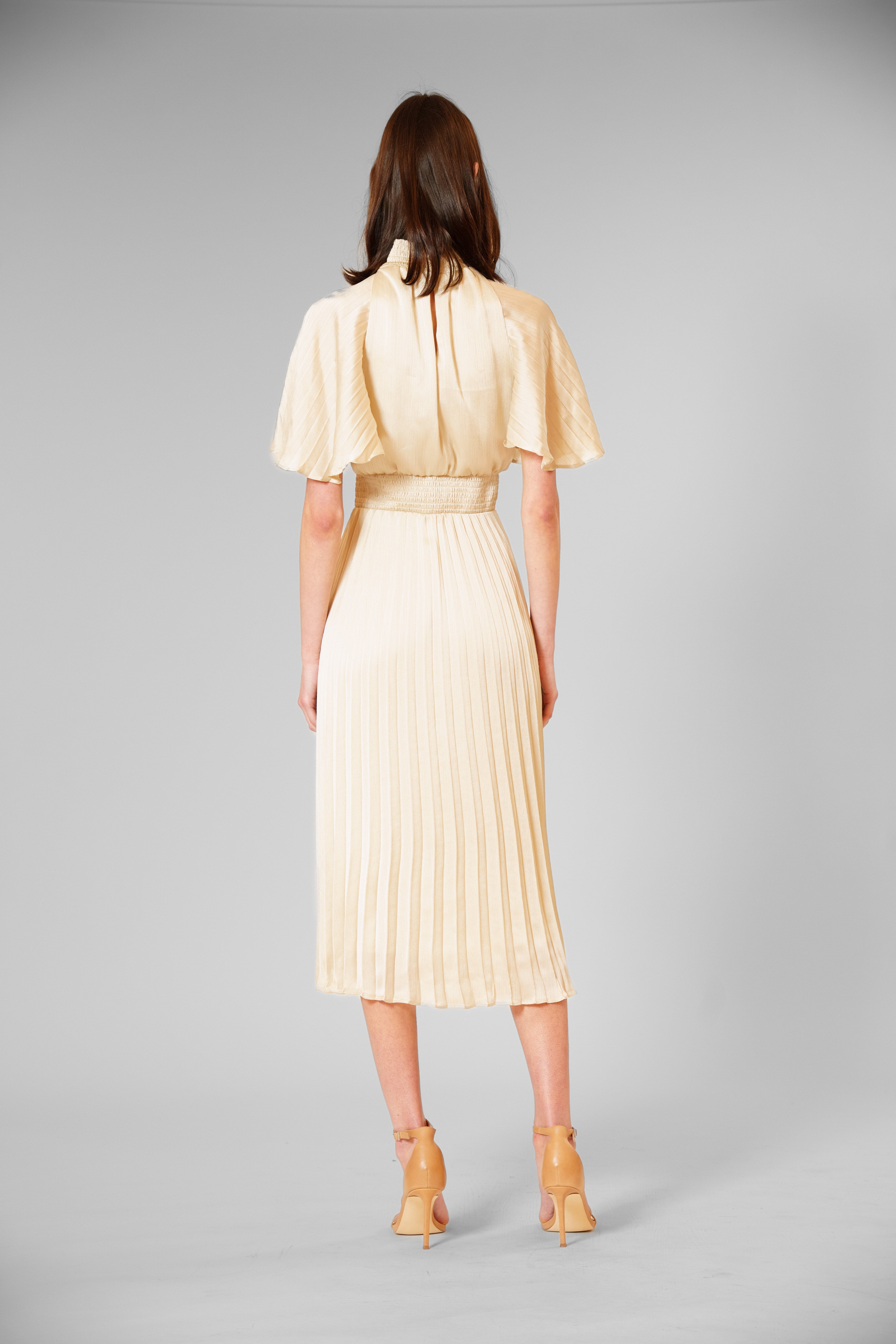 jiraye midi dress Jiraye Midi Dress - Flutter Sleeve Tuelle Plunge Dress in Lilac