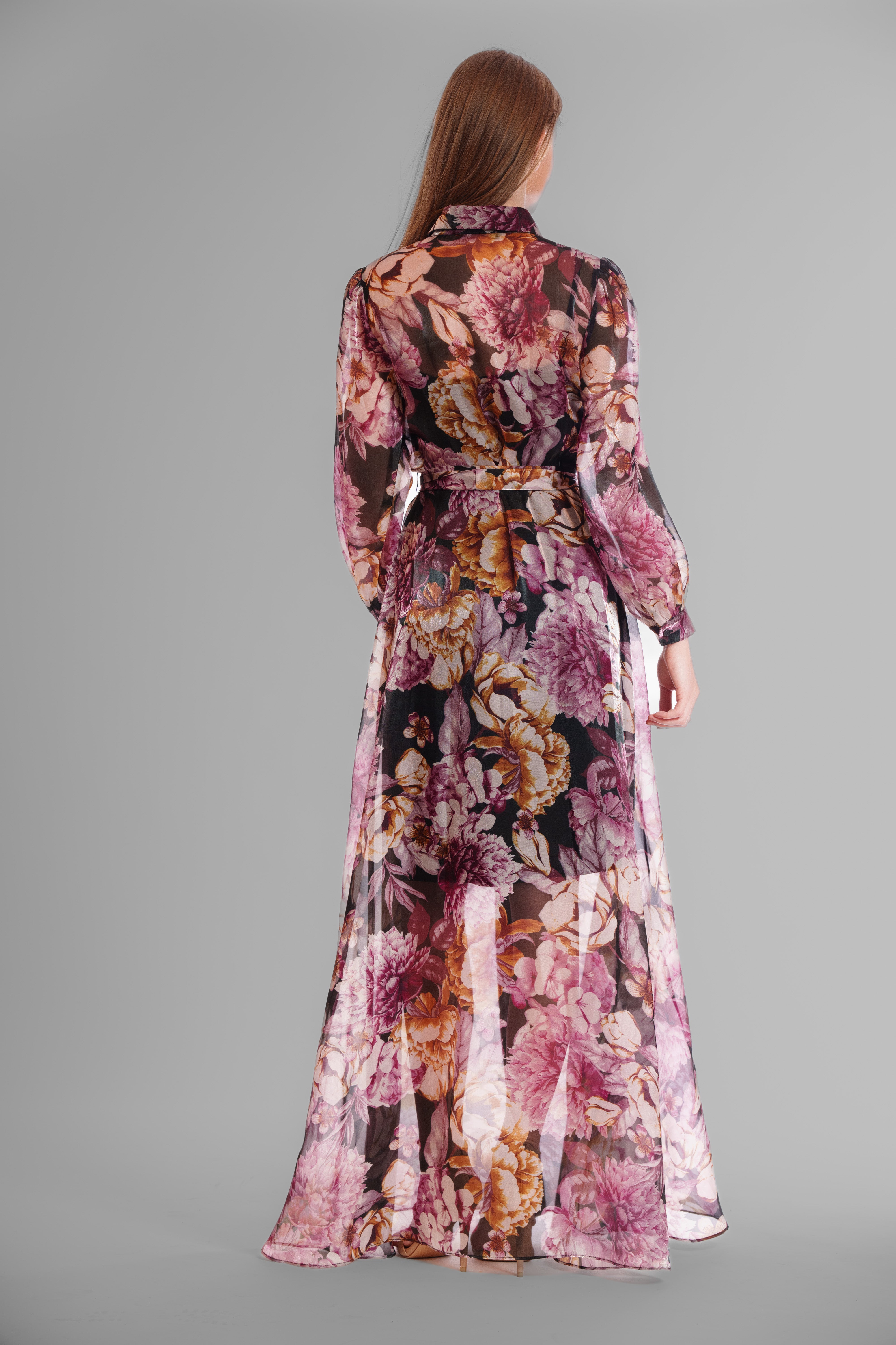 LONG SLEEVE PRINTED ORGANZA SHIRT DRESS JULIA JORDAN LONG SLEEVE PRINTED ORGANZA SHIRT DRESS JULIA JORDAN