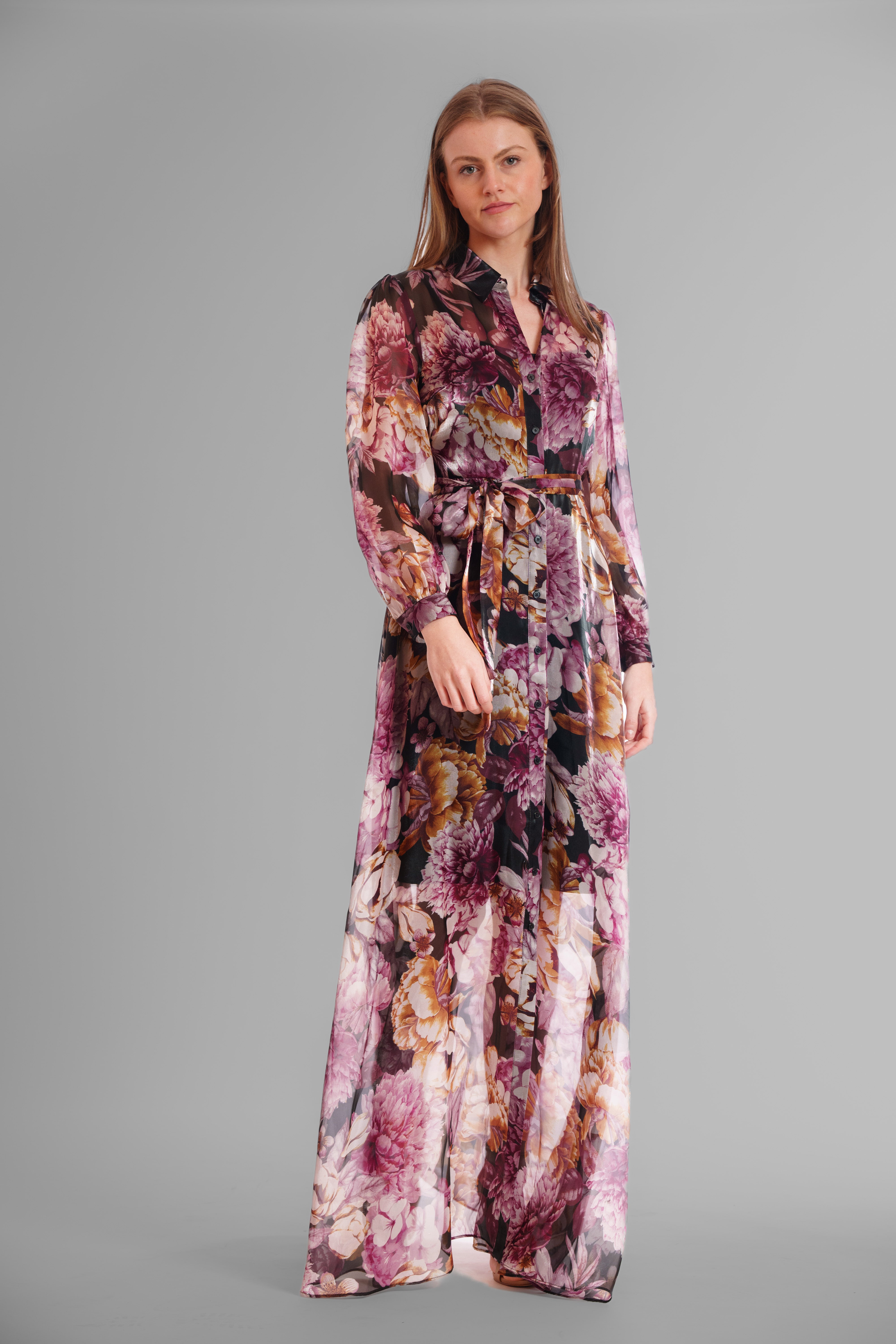 LONG SLEEVE PRINTED ORGANZA SHIRT DRESS JULIA JORDAN LONG SLEEVE PRINTED ORGANZA SHIRT DRESS JULIA JORDAN