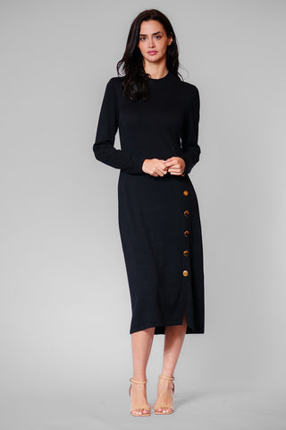 SWEATER L/S MOCKNECK MIDI DRESS W SNAP DETAIL
