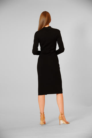 SWEATER LONG SLEEVE MOCKNECK MIDI DRESS W SNAP DETAIL