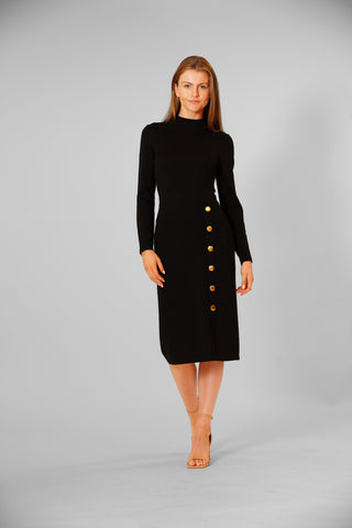 SWEATER LONG SLEEVE MOCKNECK MIDI DRESS W SNAP DETAIL